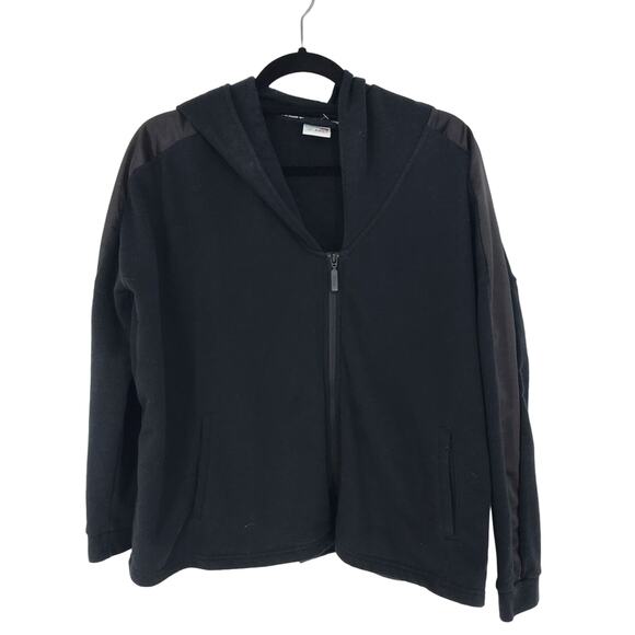 Puma Women's Small Full Zip Black Hooded Sweatshirt Satin Ribbon Stripe Back Tie - Picture 1 of 4